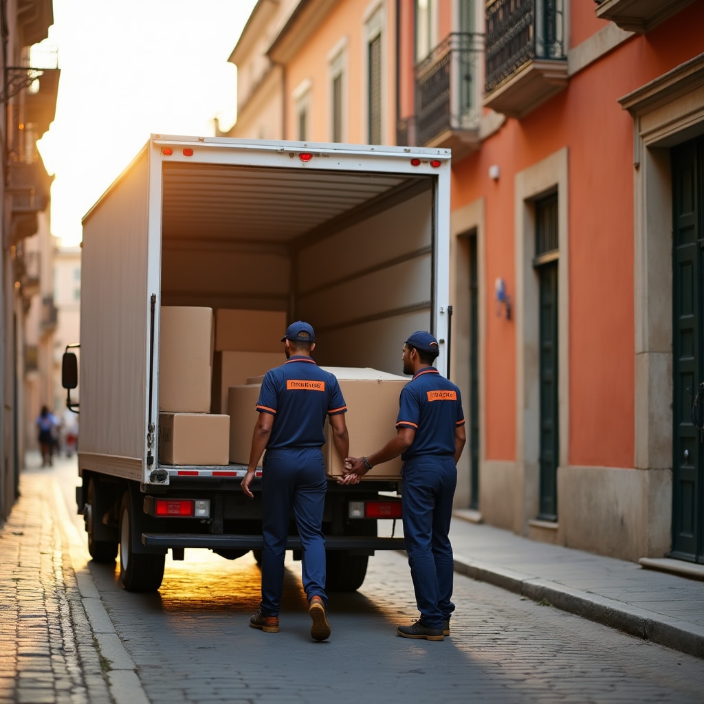Camion Qyxiqrixx in una via di Foggia pronto per il trasloco